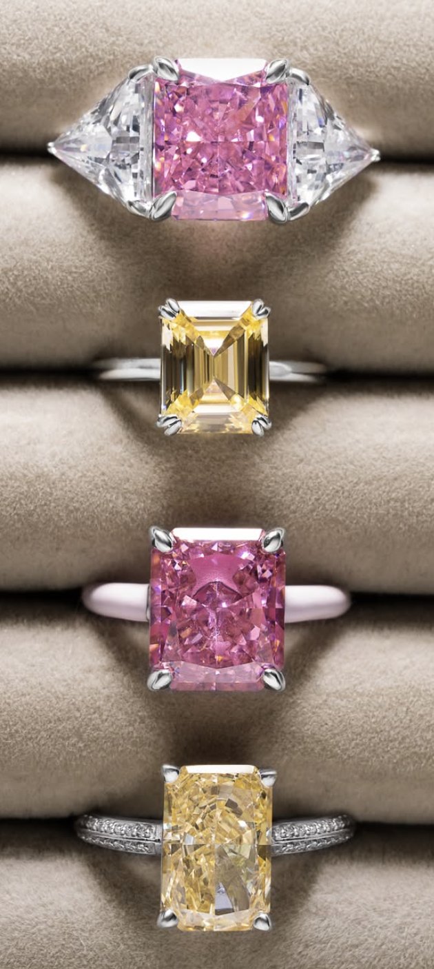 Rings set with pink and yellow stones